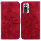 For Xiaomi Redmi Note 10 Lite / Note 10 Pro Lily Embossed Leather Phone Case(Red) - 1