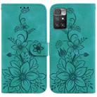 For Xiaomi Redmi 10 / 10 Prime Lily Embossed Leather Phone Case(Green) - 1