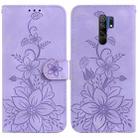 For Xiaomi Redmi 9/9 Prime / Poco M2 Lily Embossed Leather Phone Case(Purple) - 1