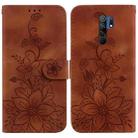 For Xiaomi Redmi 9/9 Prime / Poco M2 Lily Embossed Leather Phone Case(Brown) - 1