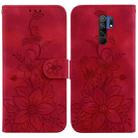For Xiaomi Redmi 9/9 Prime / Poco M2 Lily Embossed Leather Phone Case(Red) - 1