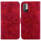 For Xiaomi Redmi Note 10 5G / Poco M3 Pro Lily Embossed Leather Phone Case(Red) - 1