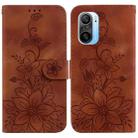 For Xiaomi Redmi K40/K40 Pro / Poco F3 Lily Embossed Leather Phone Case(Brown) - 1