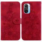 For Xiaomi Redmi K40/K40 Pro / Poco F3 Lily Embossed Leather Phone Case(Red) - 1