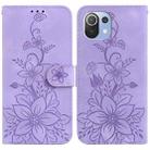 For Xiaomi Mi 11 Lite 4G/5G Lily Embossed Leather Phone Case(Purple) - 1