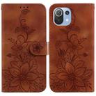 For Xiaomi Mi 11 Lite 4G/5G Lily Embossed Leather Phone Case(Brown) - 1