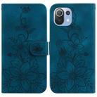 For Xiaomi Mi 11 Lite 4G/5G Lily Embossed Leather Phone Case(Dark Blue) - 1