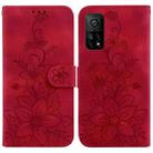 For Xiaomi Mi 10T Pro 5G / Mi 10T 5G Lily Embossed Leather Phone Case(Red) - 1