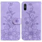 For Xiaomi Redmi 9A Lily Embossed Leather Phone Case(Purple) - 1