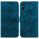 For Xiaomi Redmi 9A Lily Embossed Leather Phone Case(Dark Blue) - 1