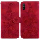 For Xiaomi Redmi 9A Lily Embossed Leather Phone Case(Red) - 1