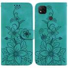 For Xiaomi Redmi 9C Lily Embossed Leather Phone Case(Green) - 1