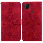 For Xiaomi Redmi 9C Lily Embossed Leather Phone Case(Red) - 1
