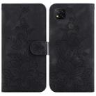 For Xiaomi Redmi 9C Lily Embossed Leather Phone Case(Black) - 1
