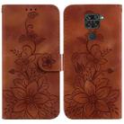 For Xiaomi Redmi Note 9 / 10X 4G Lily Embossed Leather Phone Case(Brown) - 1