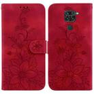 For Xiaomi Redmi Note 9 / 10X 4G Lily Embossed Leather Phone Case(Red) - 1
