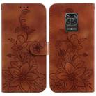 For Xiaomi Redmi Note 9 Pro/9S/9 Pro Max Lily Embossed Leather Phone Case(Brown) - 1