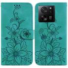 For Xiaomi 13T / 13T Pro / Redmi K60 Ultra Lily Embossed Leather Phone Case(Green) - 1