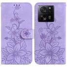 For Xiaomi 13T / 13T Pro / Redmi K60 Ultra Lily Embossed Leather Phone Case(Purple) - 1