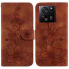 For Xiaomi 13T / 13T Pro / Redmi K60 Ultra Lily Embossed Leather Phone Case(Brown) - 1