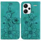 For Xiaomi Redmi Note 13 Pro+ 5G Lily Embossed Leather Phone Case(Green) - 1