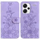 For Xiaomi Redmi Note 13 Pro+ 5G Lily Embossed Leather Phone Case(Purple) - 1