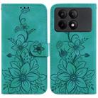 For Xiaomi Redmi K70E / Poco X6 Pro Lily Embossed Leather Phone Case(Green) - 1