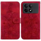 For Xiaomi Redmi K70E / Poco X6 Pro Lily Embossed Leather Phone Case(Red) - 1