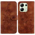 For Xiaomi Redmi Note 13 4G Global Lily Embossed Leather Phone Case(Brown) - 1