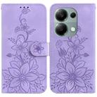 For Xiaomi Poco M6 Pro 4G Lily Embossed Leather Phone Case(Purple) - 1