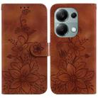 For Xiaomi Poco M6 Pro 4G Lily Embossed Leather Phone Case(Brown) - 1