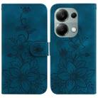 For Xiaomi Poco M6 Pro 4G Lily Embossed Leather Phone Case(Dark Blue) - 1