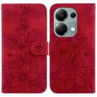 For Xiaomi Poco M6 Pro 4G Lily Embossed Leather Phone Case(Red) - 1