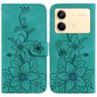 For Xiaomi Redmi Note 13R Pro Lily Embossed Leather Phone Case(Green) - 1