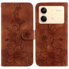 For Xiaomi Redmi Note 13R Pro Lily Embossed Leather Phone Case(Brown) - 1