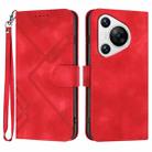 For Huawei Pura 70 Line Pattern Skin Feel Leather Phone Case(Red) - 1