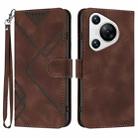 For Huawei Pura 70 Line Pattern Skin Feel Leather Phone Case(Coffee) - 1