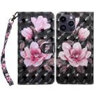 For iPhone 15 Pro Max 3D Painted Leather Phone Case(Pink Flower) - 1