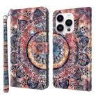 For iPhone 15 Pro 3D Painted Leather Phone Case(Colorful Mandala) - 1