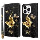 For iPhone 15 Pro 3D Painted Leather Phone Case(Golden Swallow Butterfly) - 1