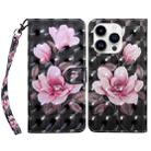 For iPhone 15 Pro 3D Painted Leather Phone Case(Pink Flower) - 1