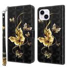 For iPhone 15 Plus 3D Painted Leather Phone Case(Golden Swallow Butterfly) - 1