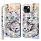 For iPhone 15 3D Painted Leather Phone Case(Two Loving Cats) - 1