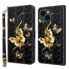 For iPhone 15 3D Painted Leather Phone Case(Golden Swallow Butterfly) - 1