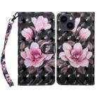For iPhone 15 3D Painted Leather Phone Case(Pink Flower) - 1
