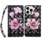 For iPhone 16 Pro Max 3D Painted Leather Phone Case(Pink Flower) - 1