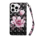 For iPhone 16 Pro Max 3D Painted Leather Phone Case(Pink Flower) - 3