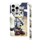 For iPhone 16 Pro 3D Painted Leather Phone Case(Naughty Cat) - 3