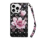 For iPhone 16 Pro 3D Painted Leather Phone Case(Pink Flower) - 3