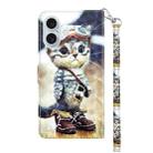 For iPhone 16 Plus 3D Painted Leather Phone Case(Naughty Cat) - 3